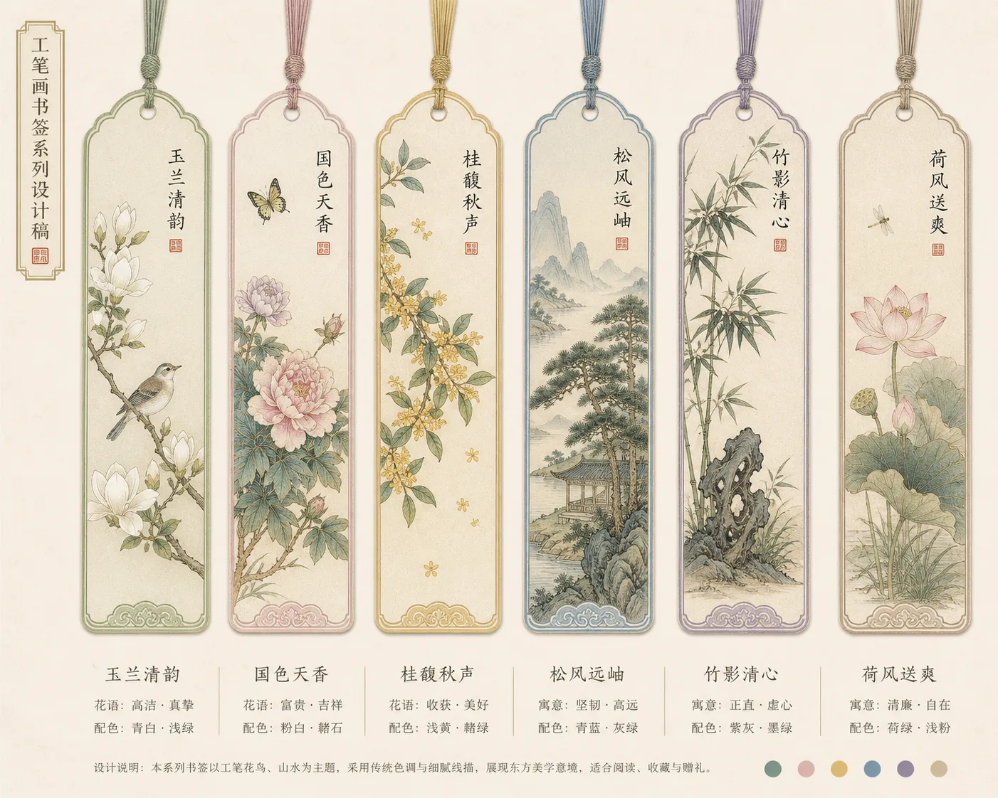 绝美国风工笔画书签设计 - 插画创意 - CH-0242