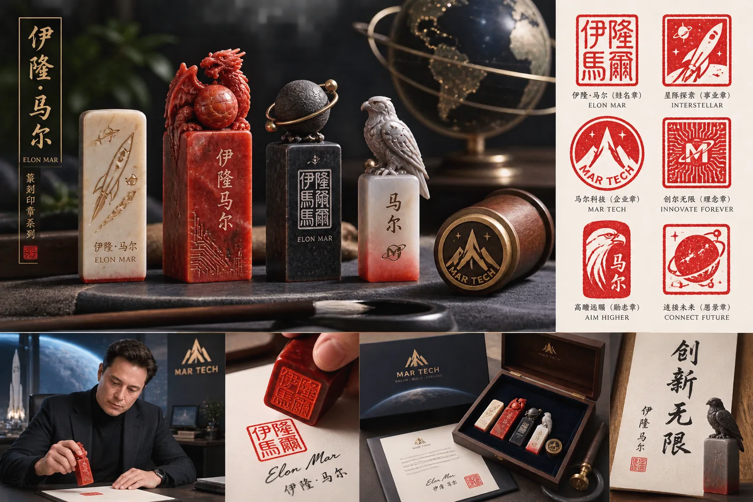 马斯克专属篆刻印章设计 - 插画创意 - CH-0245