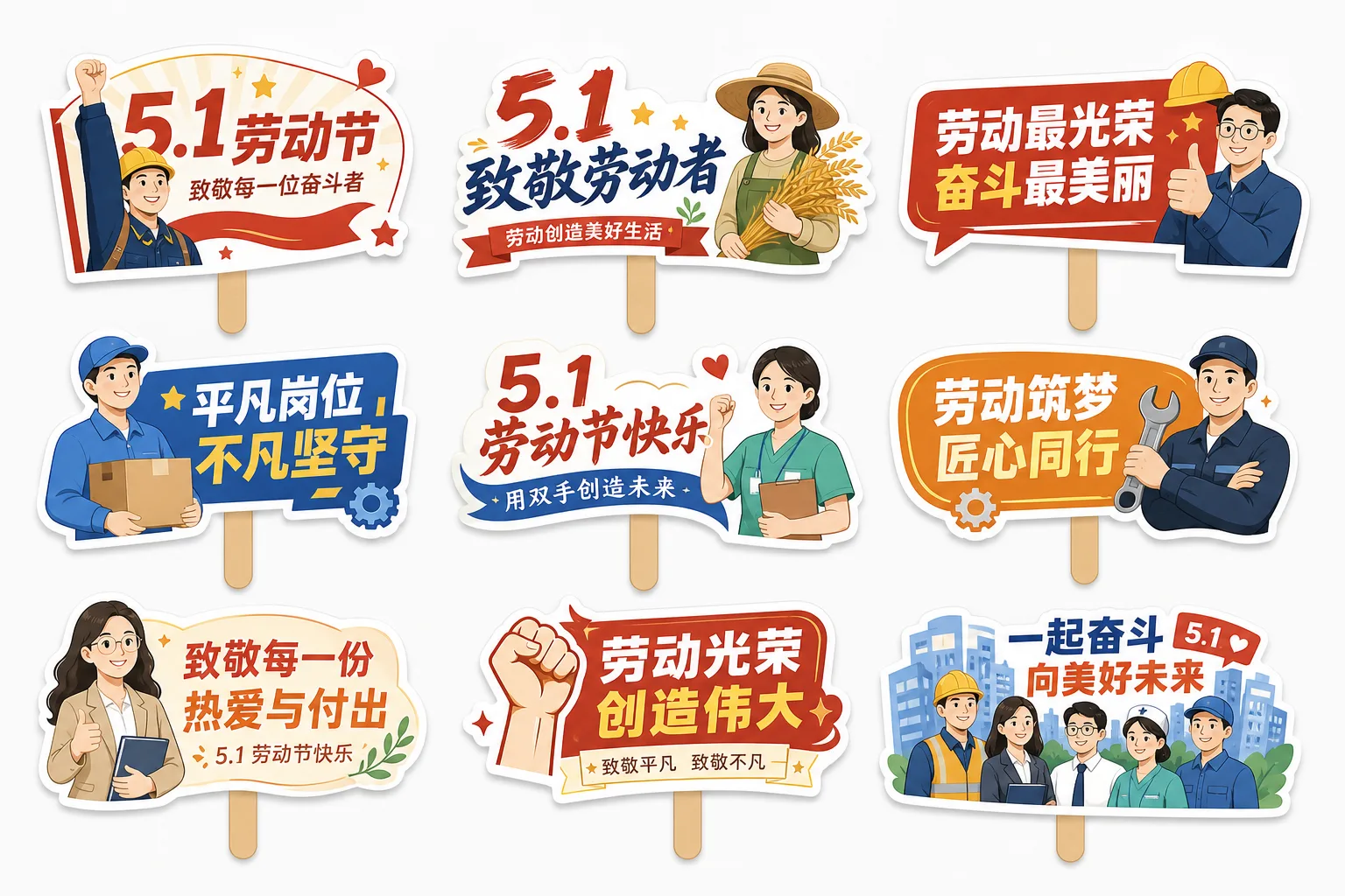 五一劳动节手举牌创意设计集 - 插画创意 - CH-0252