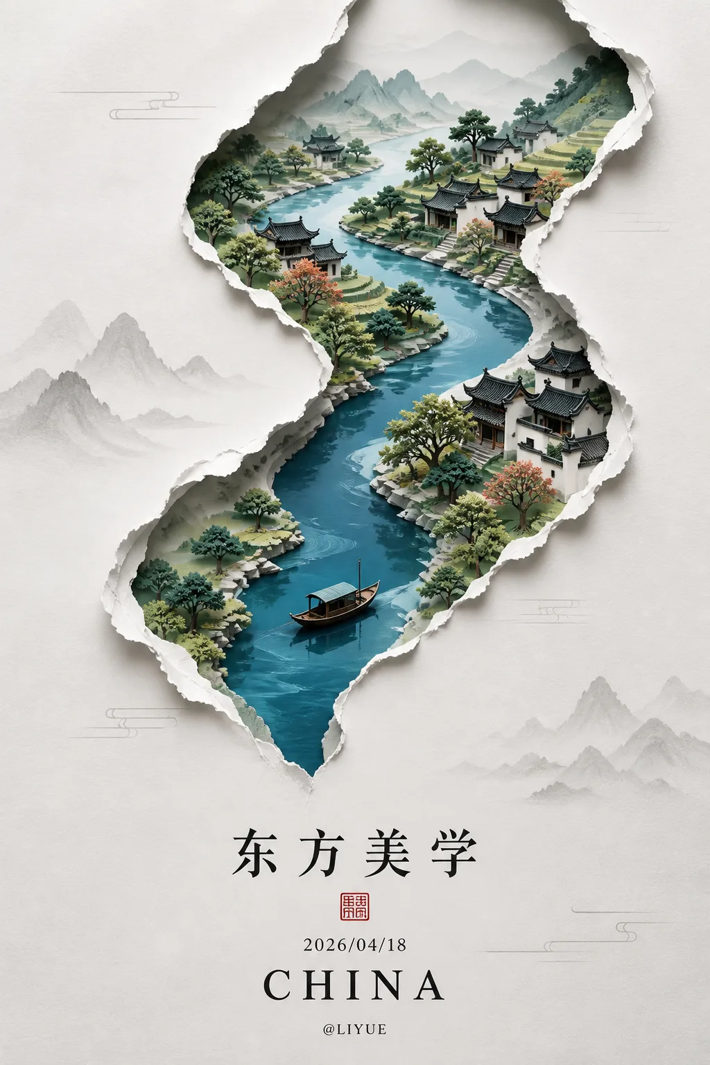 裂痕里的水墨东方山水画卷 - 营销广告 - CH-0279