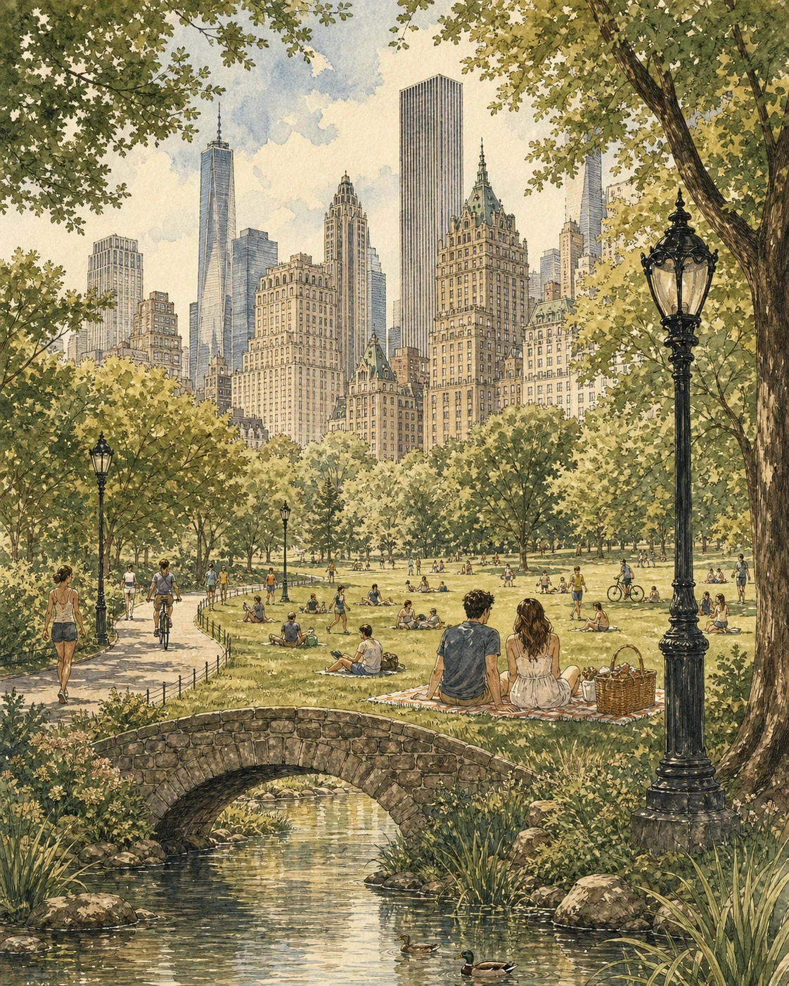 Manhattan Park Watercolor - Travel - CH-0523