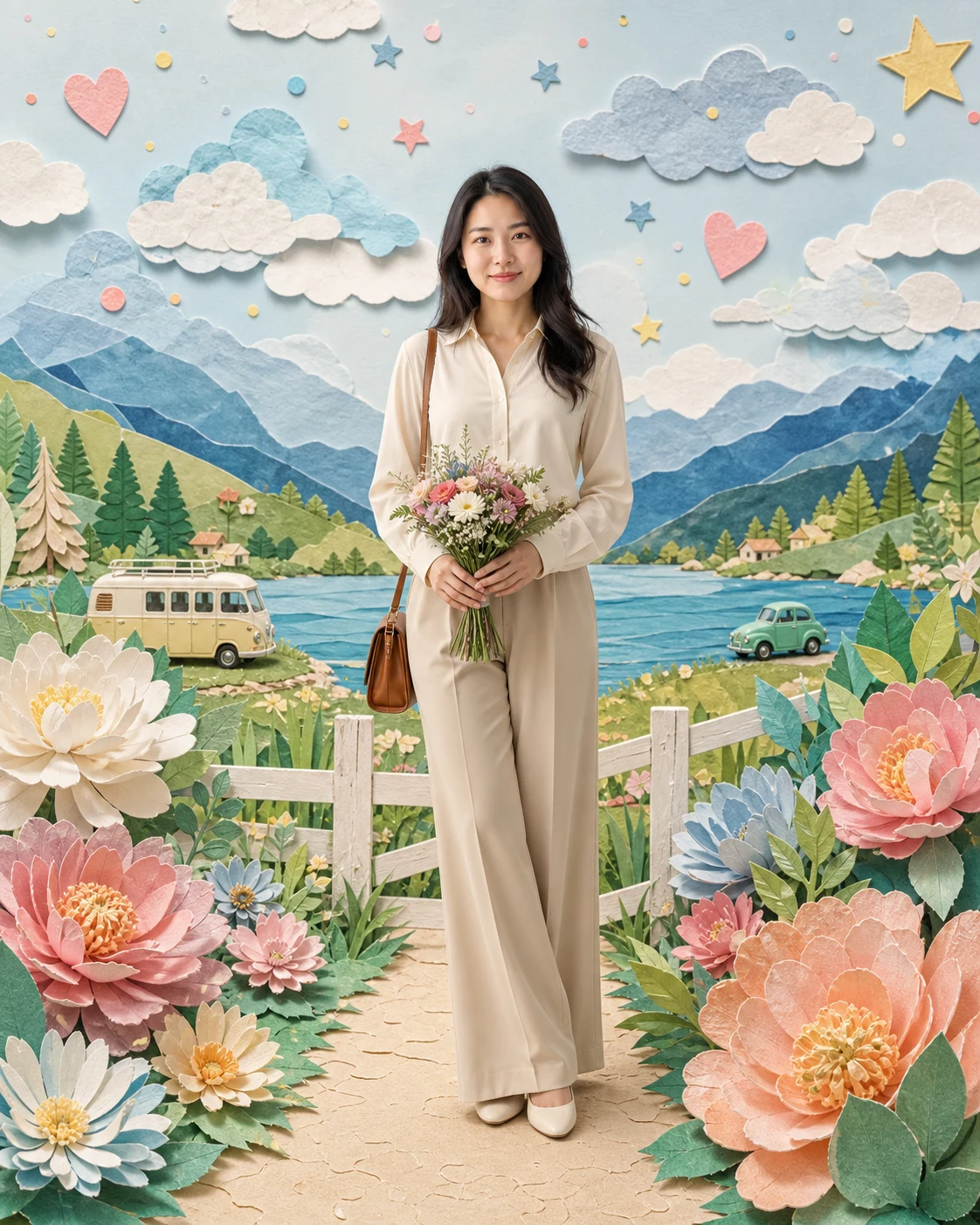 Paper Collage Countryside Portrait - Illustration - CH-0524